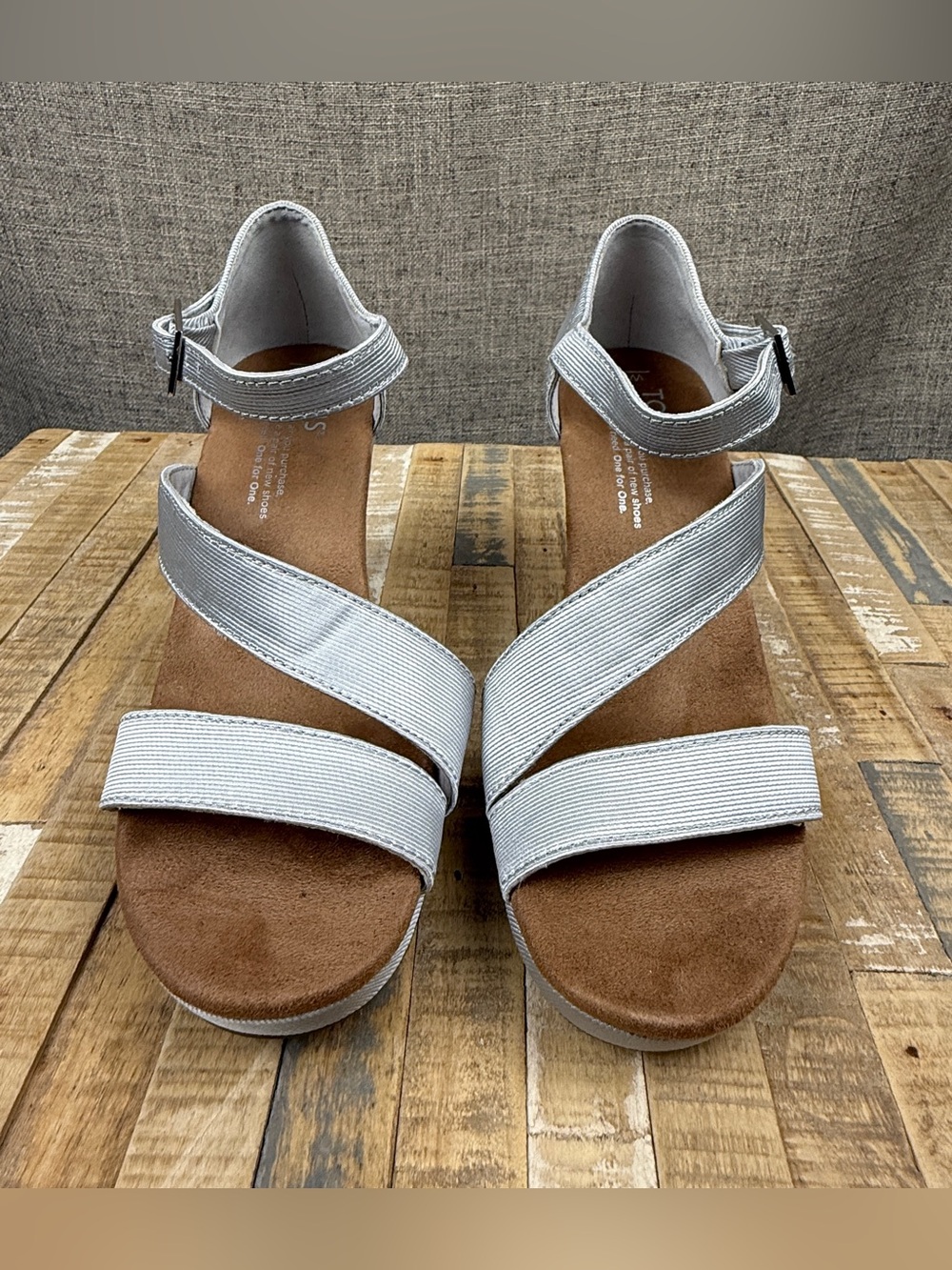 Toms Clarissa Dove Grosgrain Platform Cork Wedge Sandals